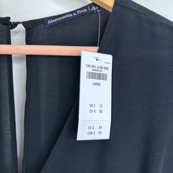 NWT Abercrombie Cinch Sleeve Cut Out Midi Dress L Black LBD Wedding Holiday Chic - Picture 8 of 15